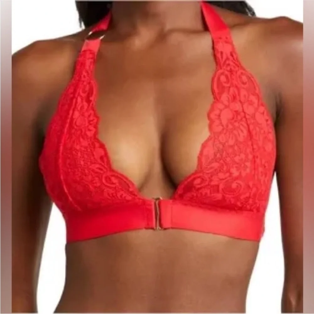 Free People Groupie Bralette Siren NWT Lace Halter Plunge Front Closure Intimate